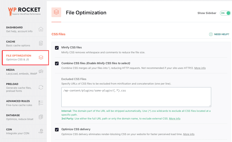 CSS optimization — Source: WP Rocket dashboard
